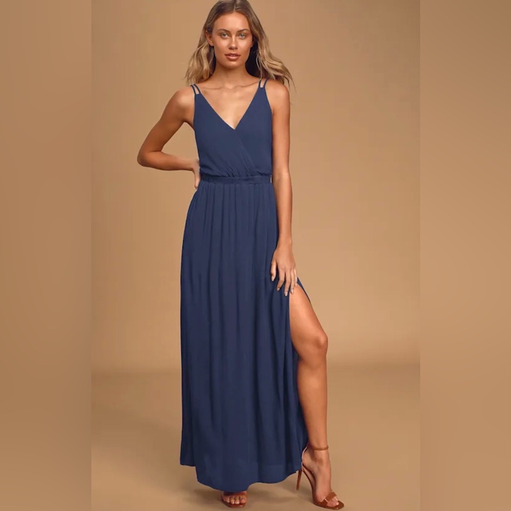 Lulu's Lost in Paradise Navy Blue Maxi Dress